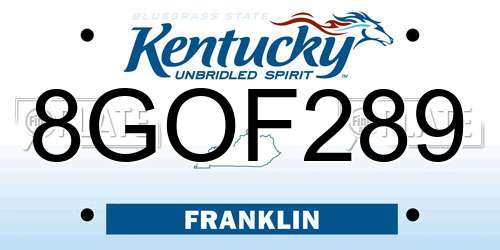 8GOF289 Kentucky License Plate