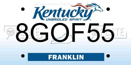 8GOF55 Kentucky License Plate