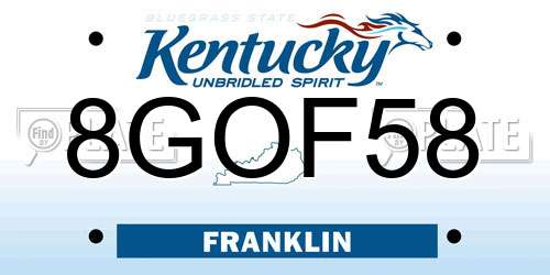 8GOF58 Kentucky License Plate