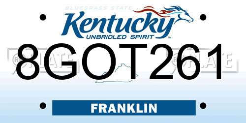 8GOT261 Kentucky License Plate
