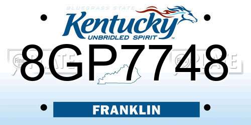 8GP7748 Kentucky License Plate