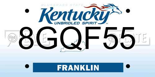 8GQF55 Kentucky License Plate