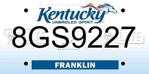8GS9227 Kentucky License Plate