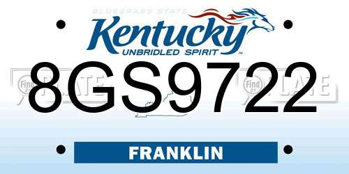 8GS9722 Kentucky License Plate