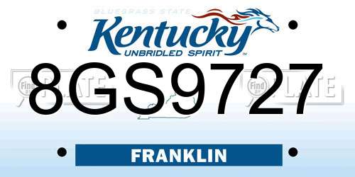 8GS9727 Kentucky License Plate