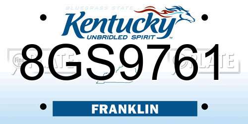 8GS9761 Kentucky License Plate