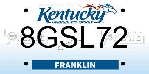 8GSL72 Kentucky License Plate