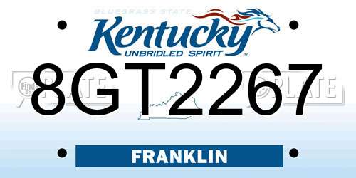 8GT2267 Kentucky License Plate