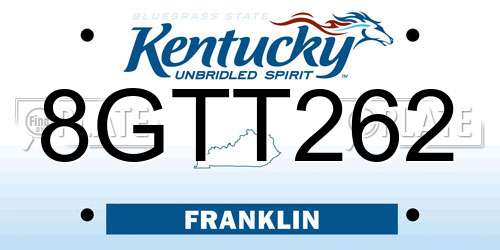 8GTT262 Kentucky License Plate