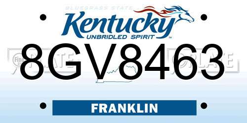 8GV8463 Kentucky License Plate