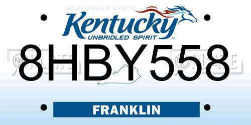 8HBY558 Kentucky License Plate