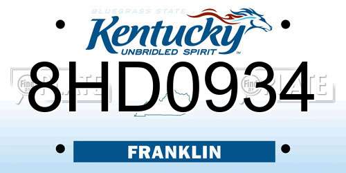 8HD0934 Kentucky License Plate