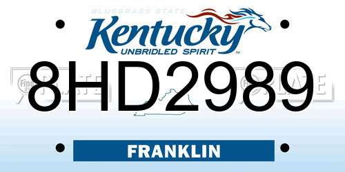 8HD2989 Kentucky License Plate