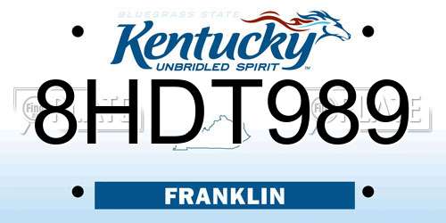 8HDT989 Kentucky License Plate