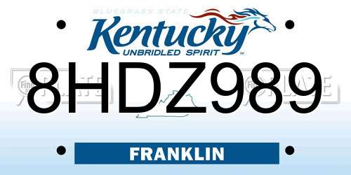 8HDZ989 Kentucky License Plate