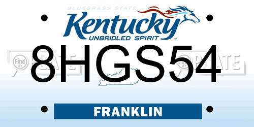 8HGS54 Kentucky License Plate