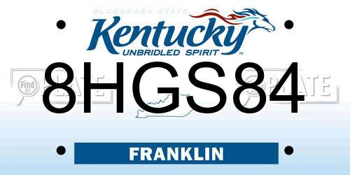 8HGS84 Kentucky License Plate