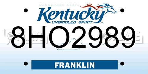 8HO2989 Kentucky License Plate