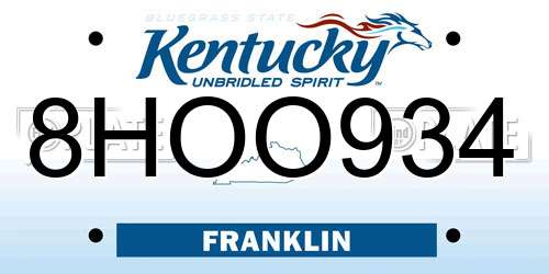 8HOO934 Kentucky License Plate