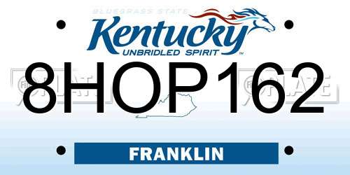 8HOP162 Kentucky License Plate