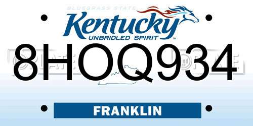 8HOQ934 Kentucky License Plate