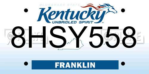 8HSY558 Kentucky License Plate