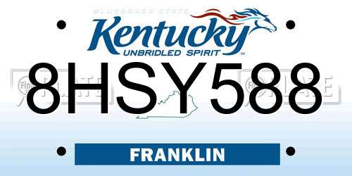 8HSY588 Kentucky License Plate