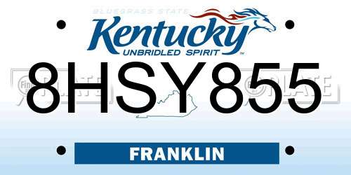 8HSY855 Kentucky License Plate