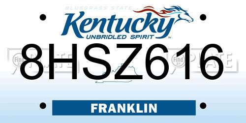 8HSZ616 Kentucky License Plate
