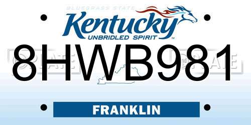 8HWB981 Kentucky License Plate
