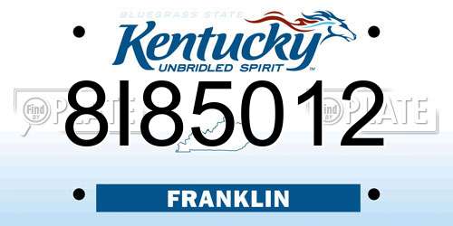 8I85012 Kentucky License Plate