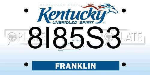 8I85S3 Kentucky License Plate