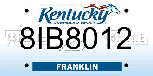 8IB8012 Kentucky License Plate