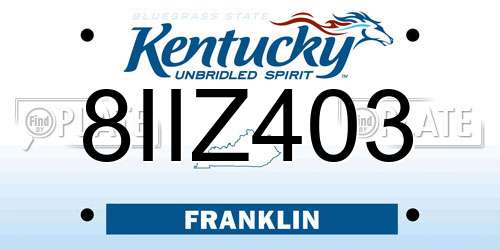 8IIZ403 Kentucky License Plate