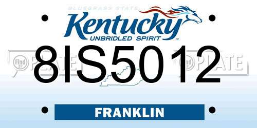 8IS5012 Kentucky License Plate