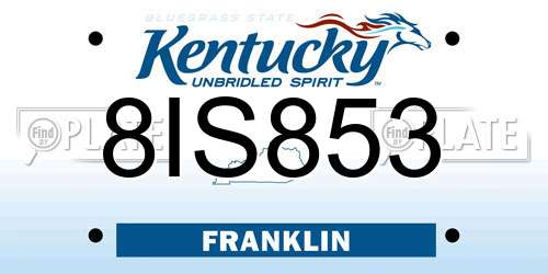 8IS853 Kentucky License Plate