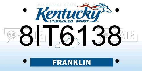 8IT6138 Kentucky License Plate