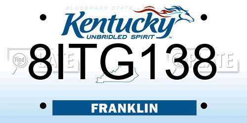 8ITG138 Kentucky License Plate