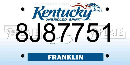 8J87751 Kentucky License Plate