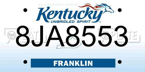 8JA8553 Kentucky License Plate