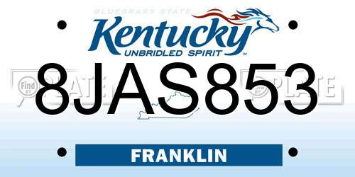 8JAS853 Kentucky License Plate