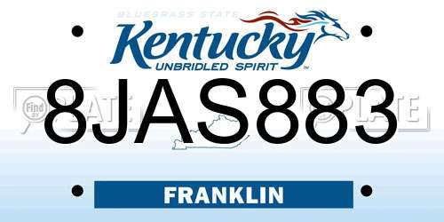 8JAS883 Kentucky License Plate