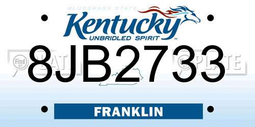 8JB2733 Kentucky License Plate