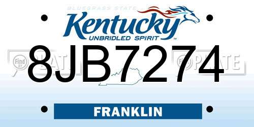 8JB7274 Kentucky License Plate