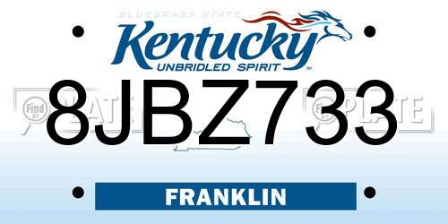 8JBZ733 Kentucky License Plate