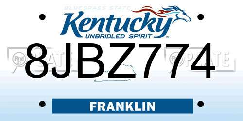 8JBZ774 Kentucky License Plate