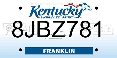 8JBZ781 Kentucky License Plate