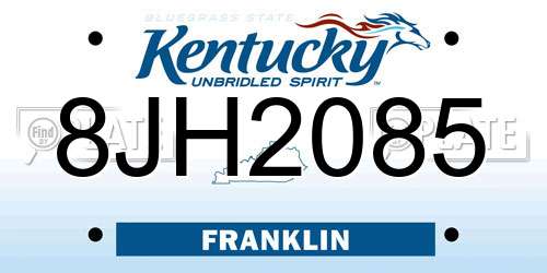 8JH2085 Kentucky License Plate