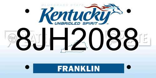 8JH2088 Kentucky License Plate