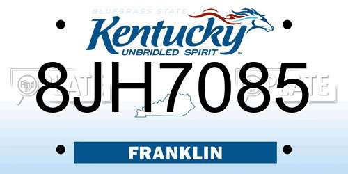 8JH7085 Kentucky License Plate